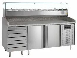 Comptoir à pizza dessus granite, 2 portes, positif avec saladette - pt1310 + gvc38-200 - tefcold - Tefcold - PT1310 + GVC38-200
