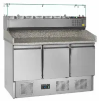Table à pizza professionnelle avec dessus en granite 3 portes pleines positive - pt1365 + gvc33-140 - tefcold - Tefcold - PT1365 + GVC33-140