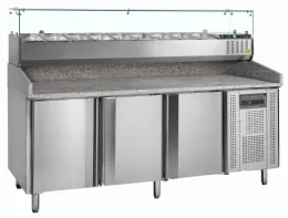 Table à pizza professionnelle avec dessus granite 3 portes positive - pt1300 + gvc38-200 - tefcold - Tefcold - PT1300 + GVC38-200