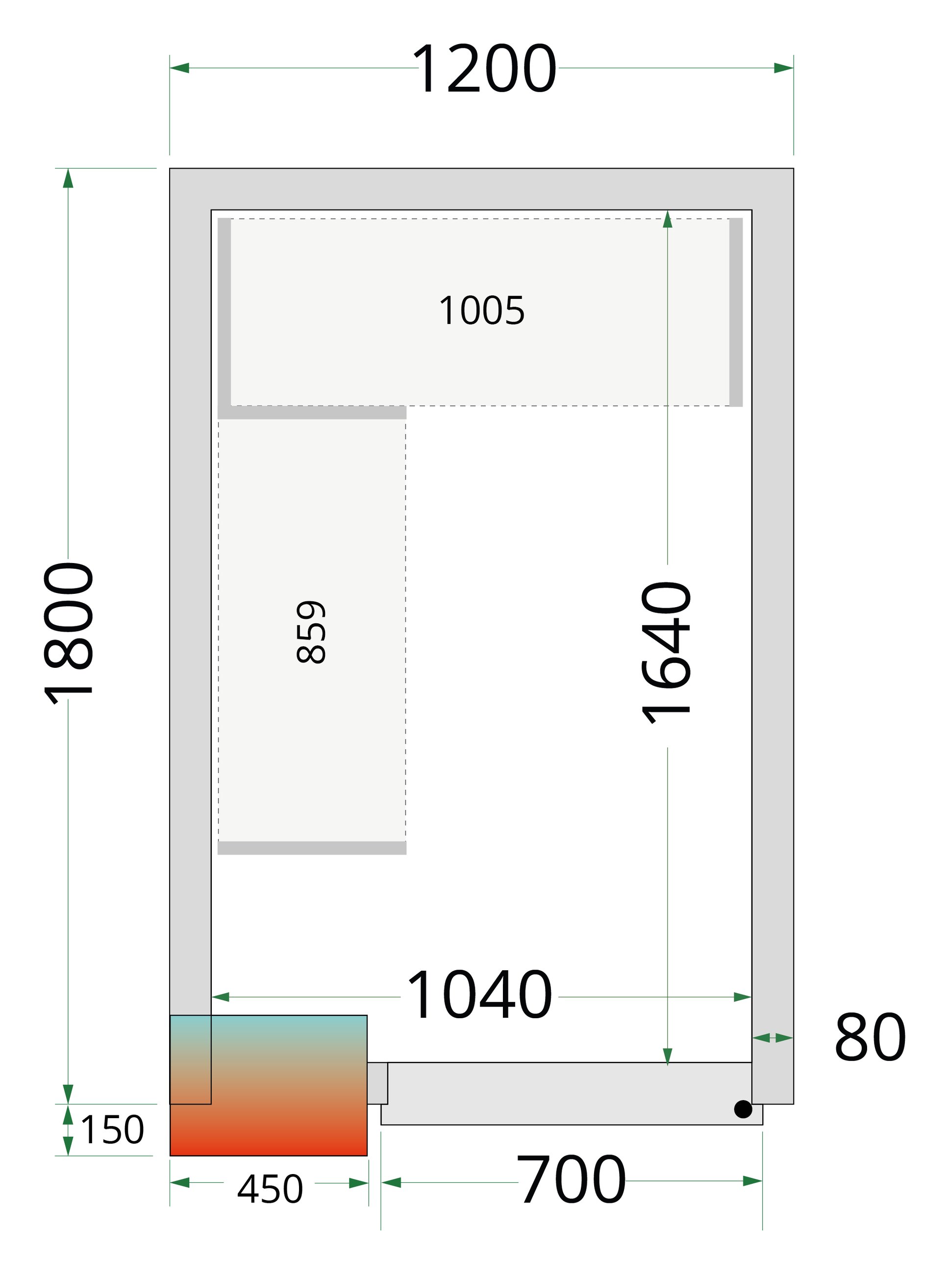 Panneau de chambre froide avec isolation 80 mm et densité 42 kg/m³ - CR 120x180x212 NF - Tefcold