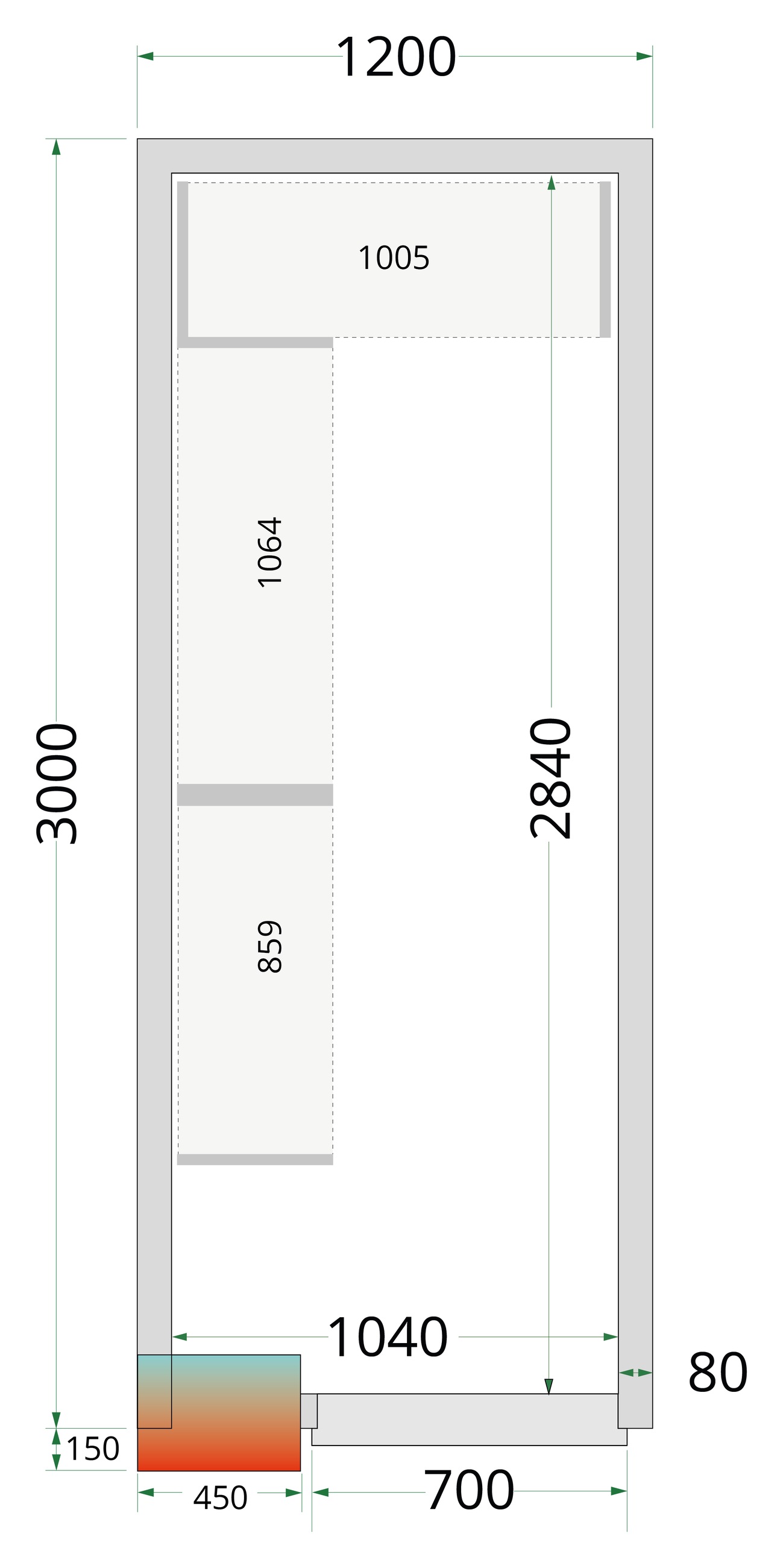 Panneau de chambre froide avec isolation 80 mm et densité 42 kg/m³ - CR 120x300x212 NF - Tefcold