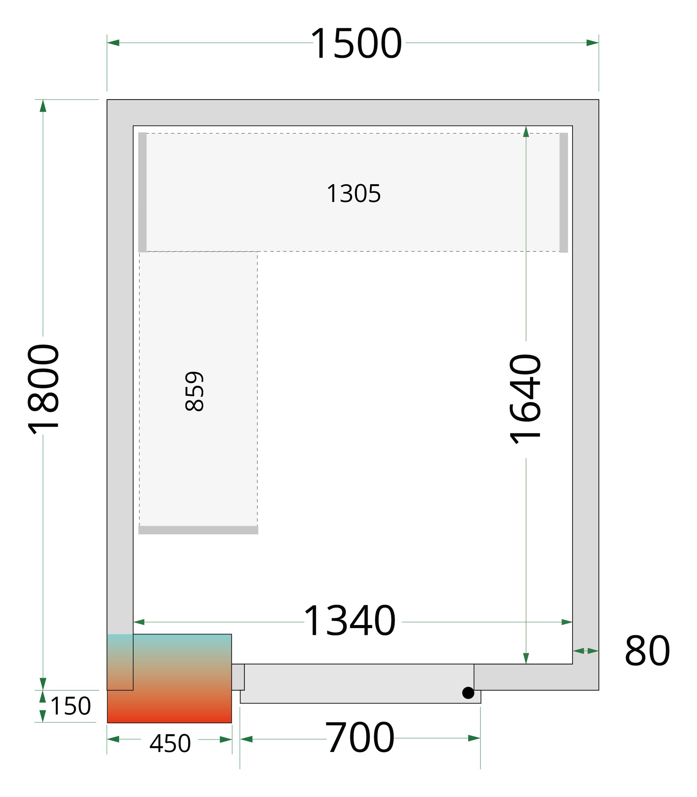 Panneau de chambre froide avec isolation de 80 mm et densité 42 kg/m³ - CR 150x180x212 NF - Tefcold