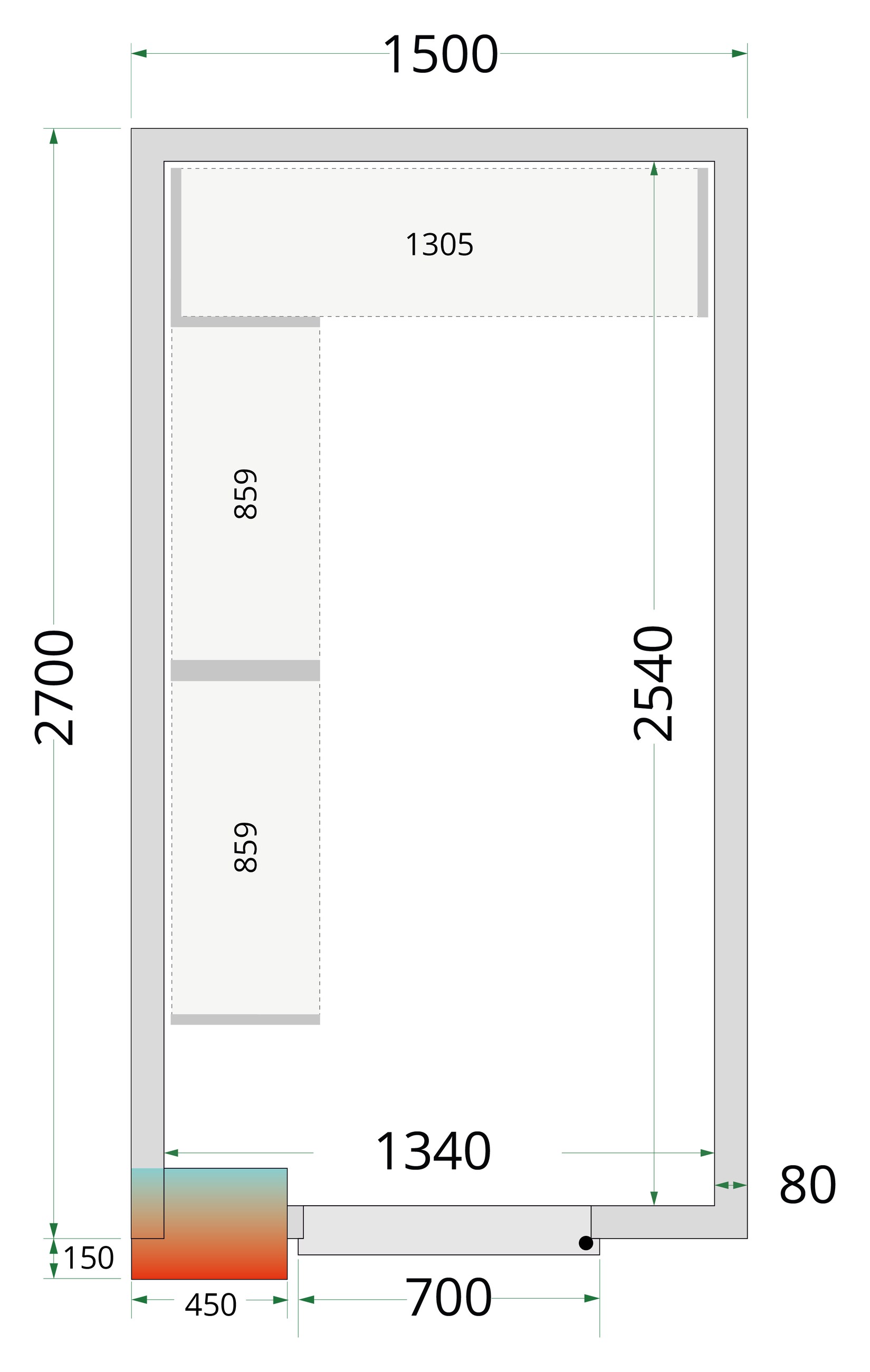 Panneau de chambre froide avec isolation 80 mm et densité 42 kg/m³ - CR 150x270x212 NF - Tefcold