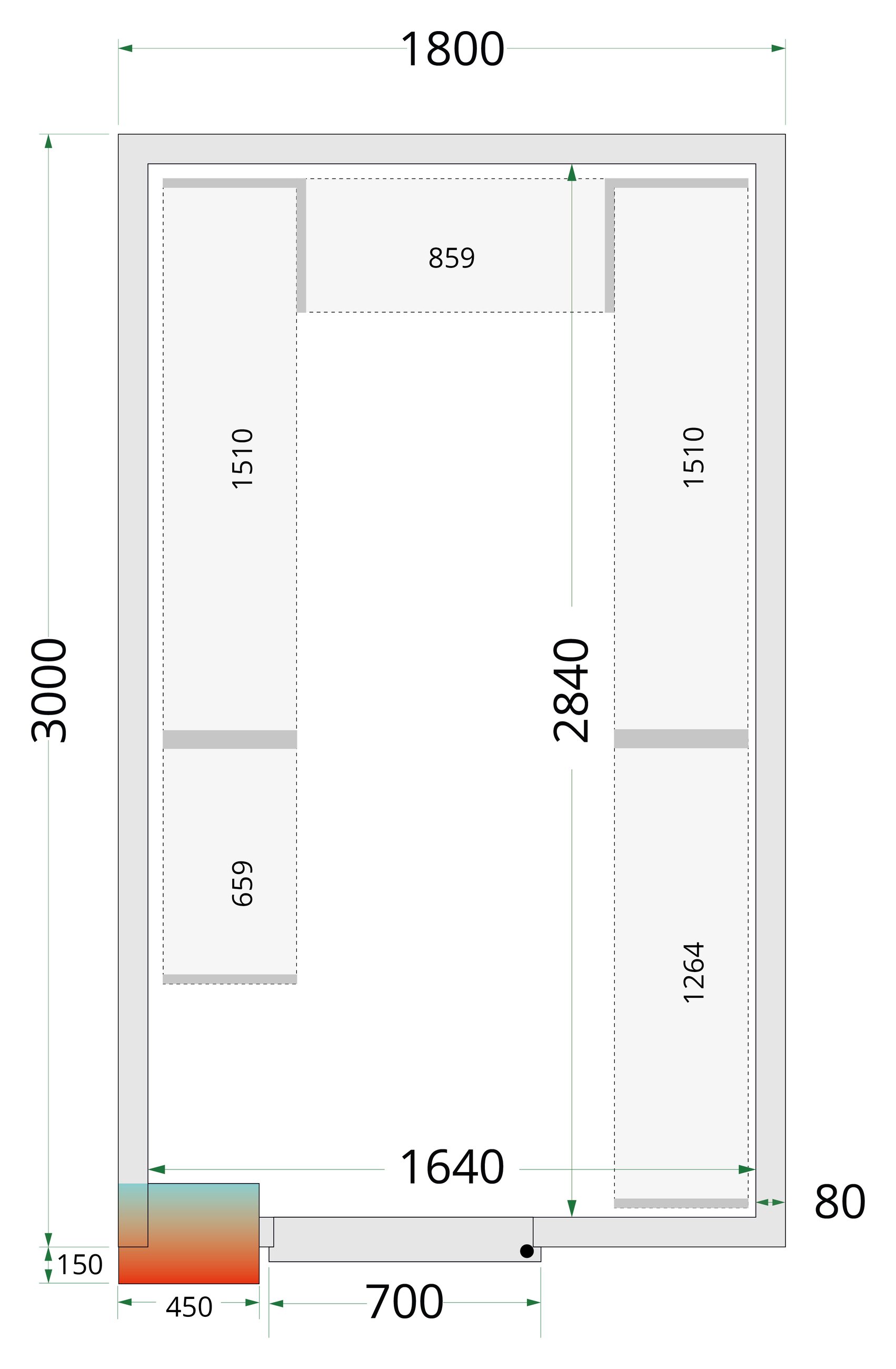 Panneau de chambre froide avec isolation 80 mm et densité 42 kg/m³ - CR 180x300x212 NF - Tefcold