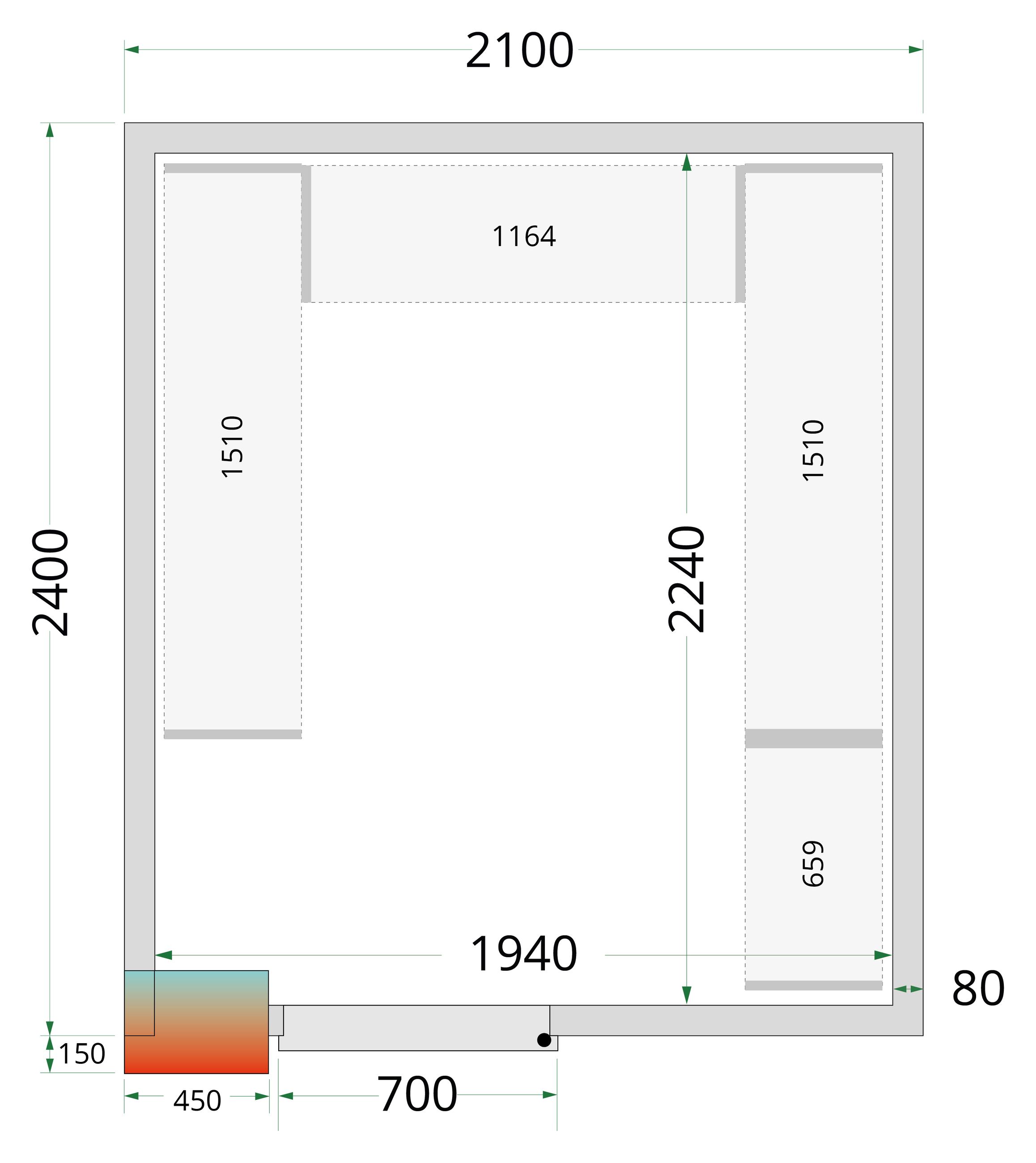 Panneau de chambre froide avec isolation 80 mm et densité 42 kg/m³ - CR 210x240x212 NF - Tefcold