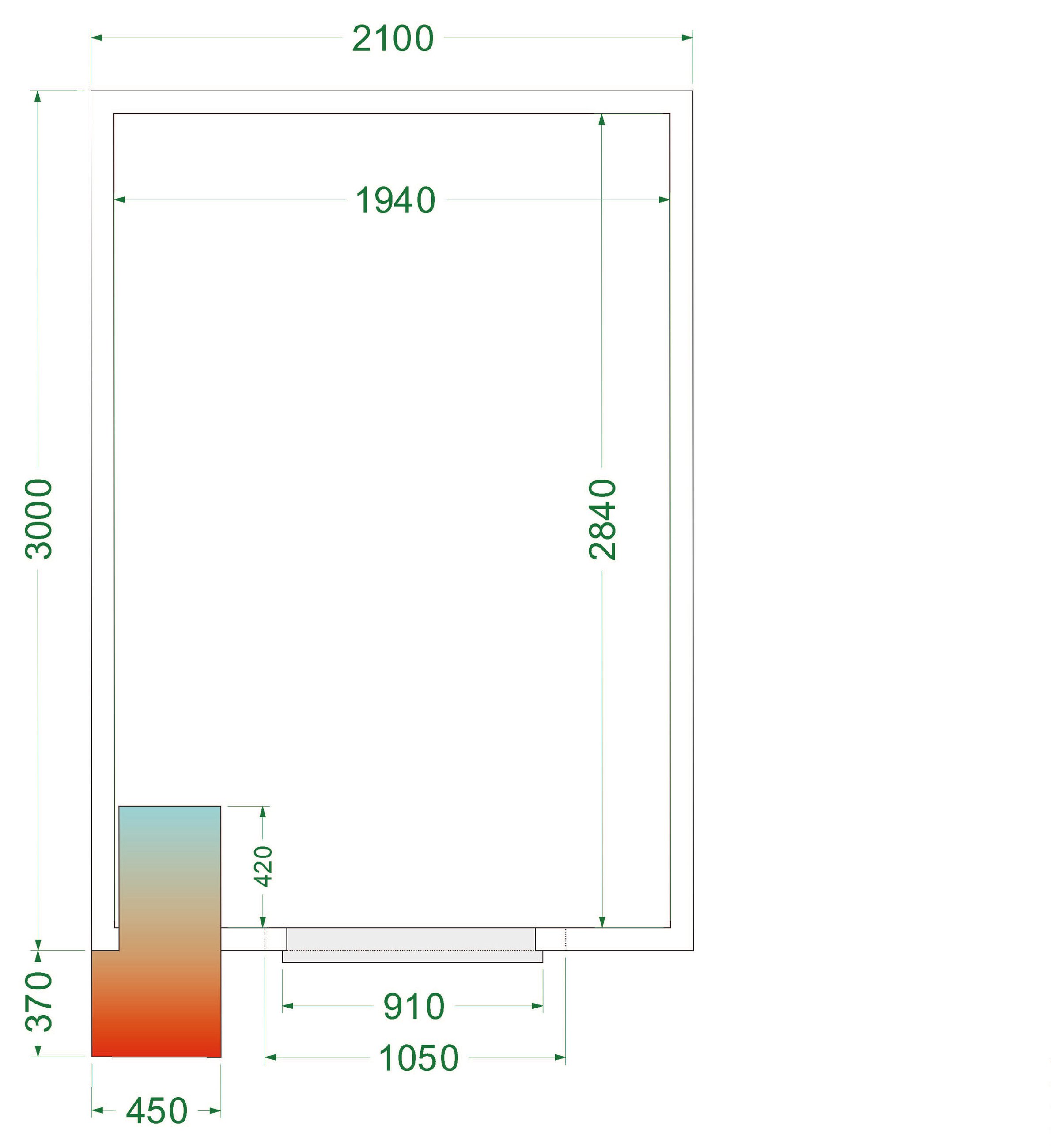 Chambre froide positive isolation 42 kg/m³ porte 850 mm - CRPF2130WD - Tefcold