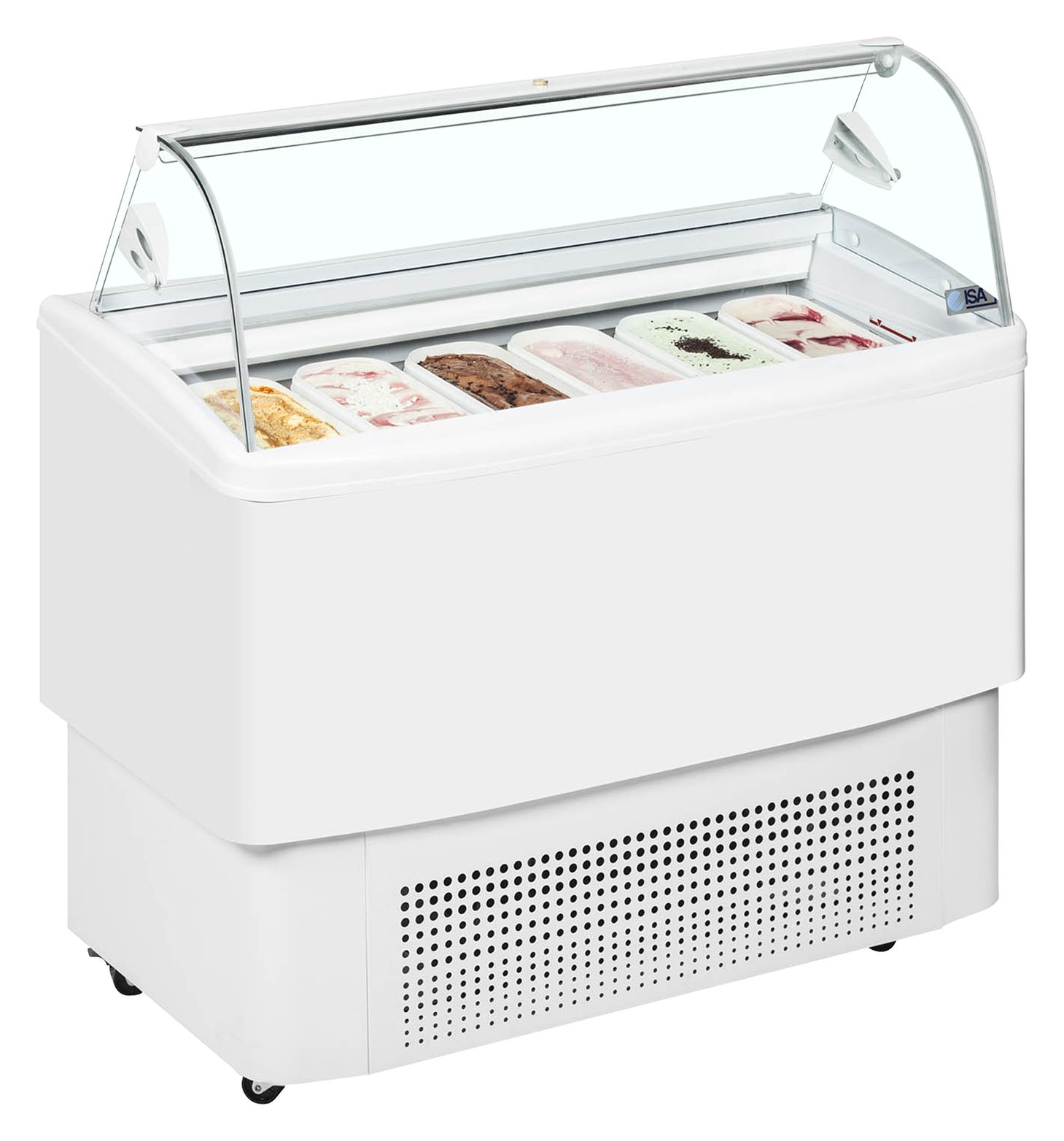 Vitrine à glace professionnelle ventilée Napoli façade bombée, capacité , plage de température -18 à -14 °C, longueur - FIJI 6 - Tefcold