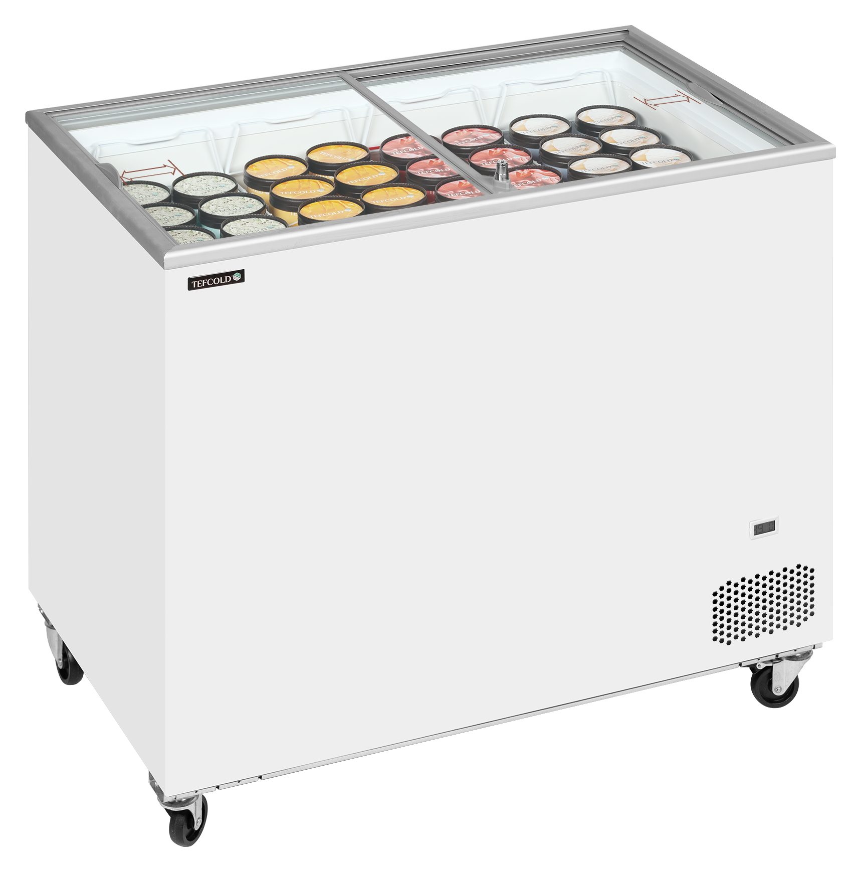 Congélateur coffre professionnel couvercles coulissants vitrés plats 255 litres 4 roulettes freins - IC302SC - Tefcold en cuisine professionnelle