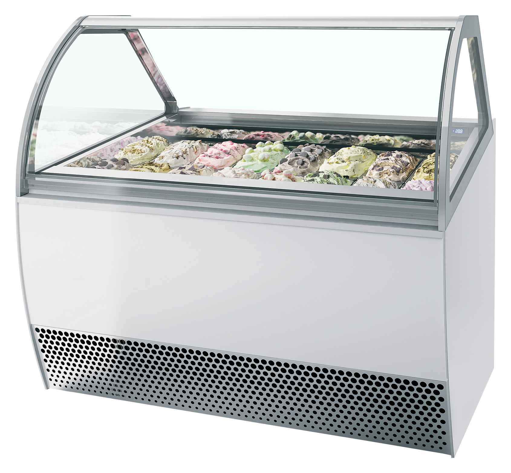 Vitrine professionnelle à froid ventilée pour 16 bacs de glace avec façade bombée - MILLENNIUM LX16 - Tefcold