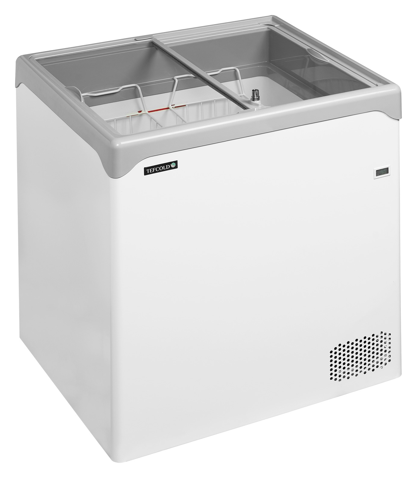 Congélateur coffre professionnel couvercles coulissants vitrés plats, volume net 138 l, classe climatique 5, 4 roulettes freins - NIC202SC - Tefcold