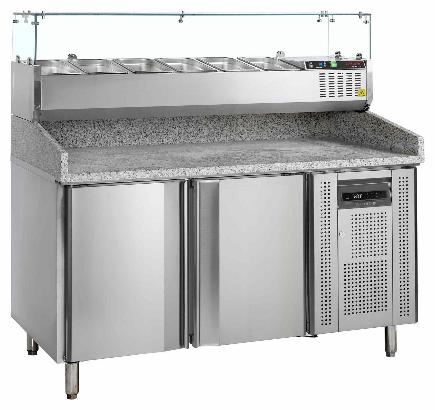 Table à pizza professionnelle avec dessus en granite 2 portes positive - PT1200 + GVC38-150 - Tefcold