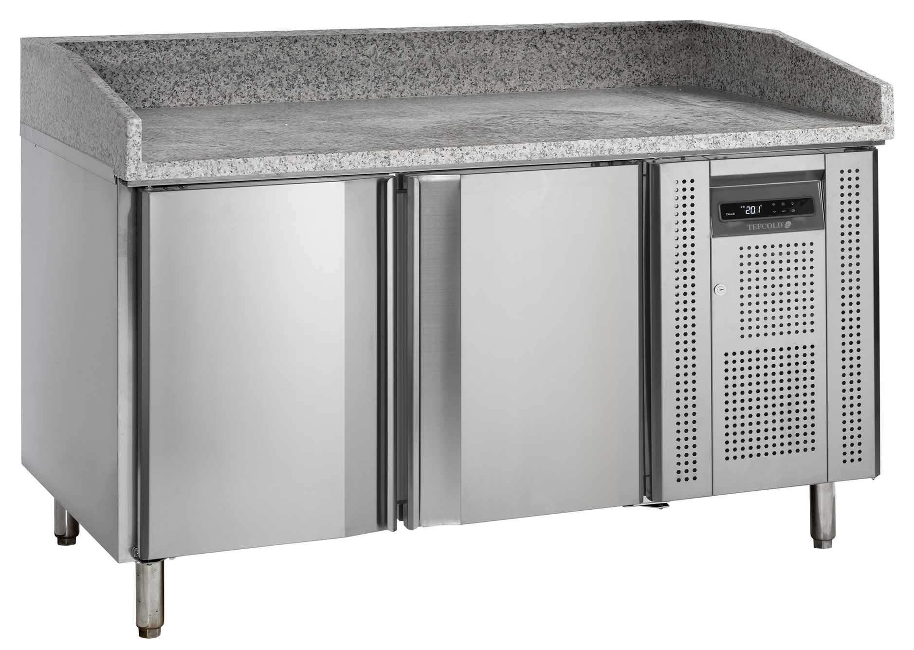 Comptoir à pizza professionnel en acier inoxydable avec dessus granite, 2 portes , positif - PT1200 - Tefcold