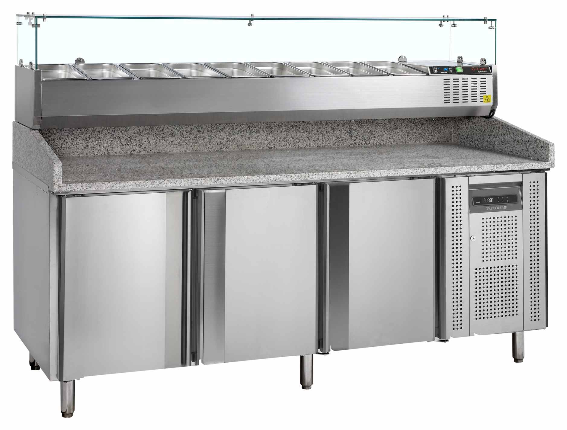 Table à pizza professionnelle avec dessus granite 3 portes positive - PT1300 + GVC38-200 - Tefcold