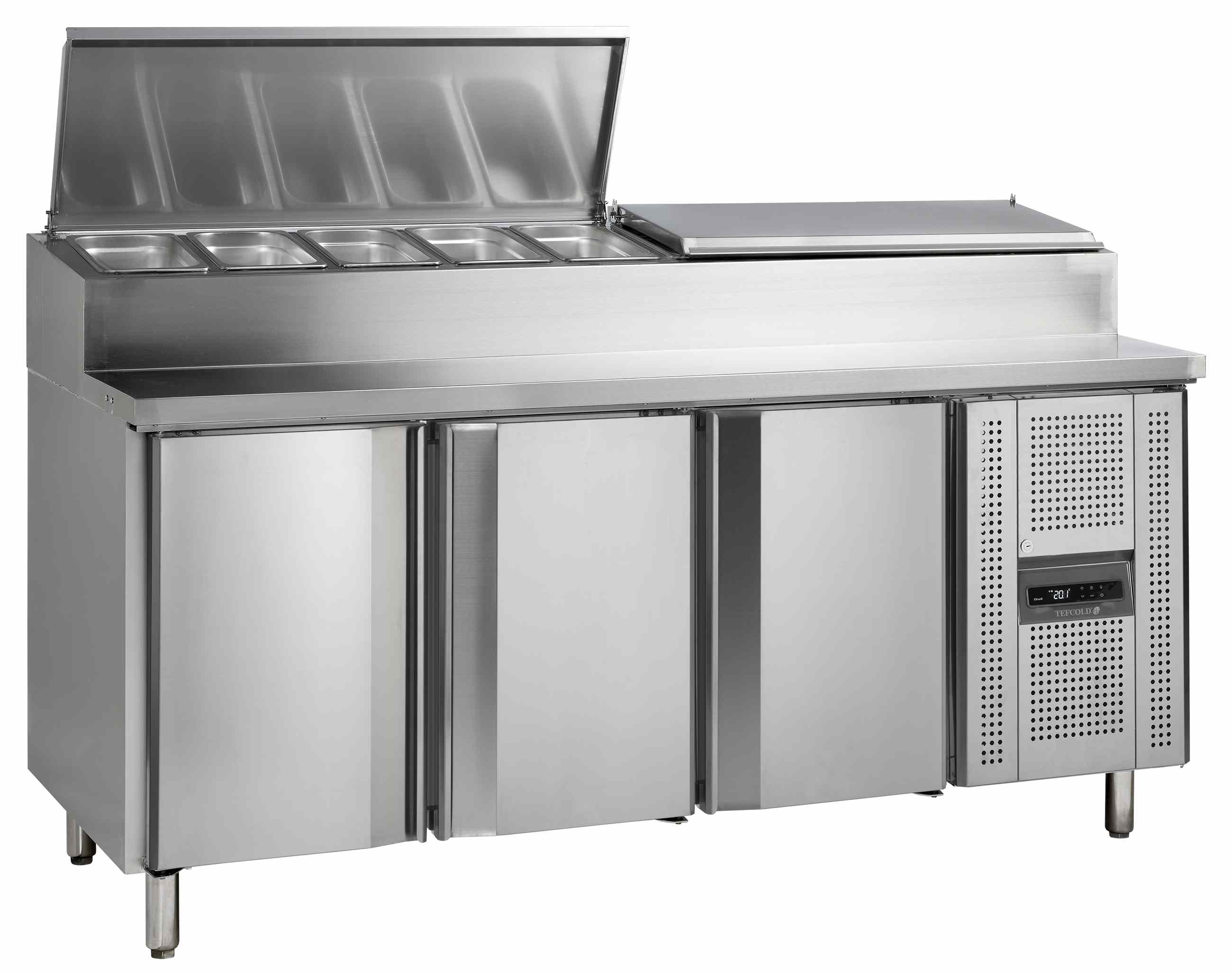Comptoir réfrigéré professionnel 3 portes avec cuve pour GN1/3 positif - SS7300 - Tefcold